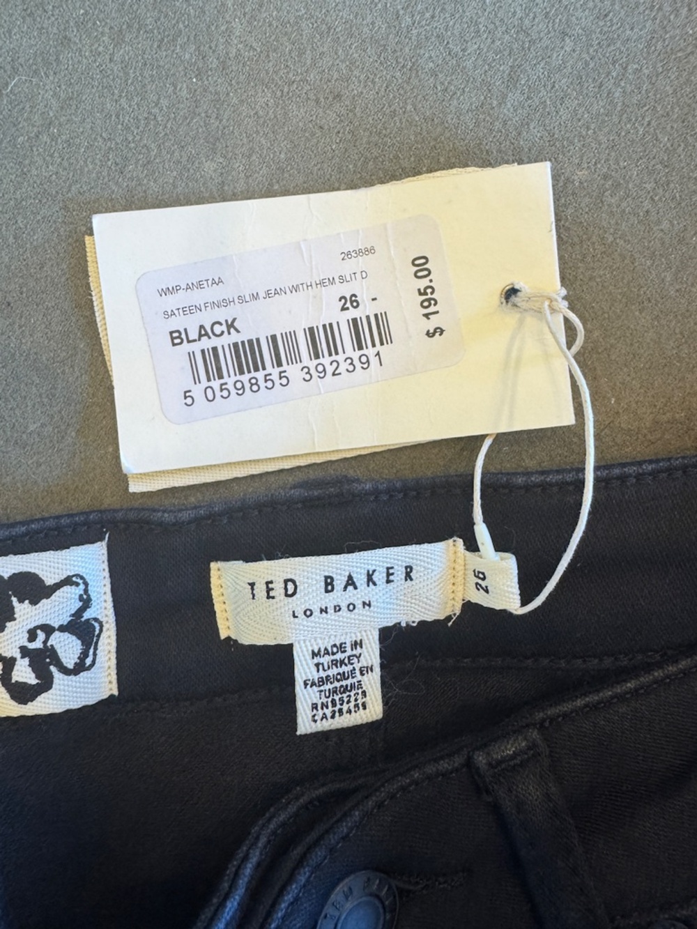 Ted Baker Anetaa Black Sateen Finish Slim Jeans with Split Hem - Picture 7 of 9